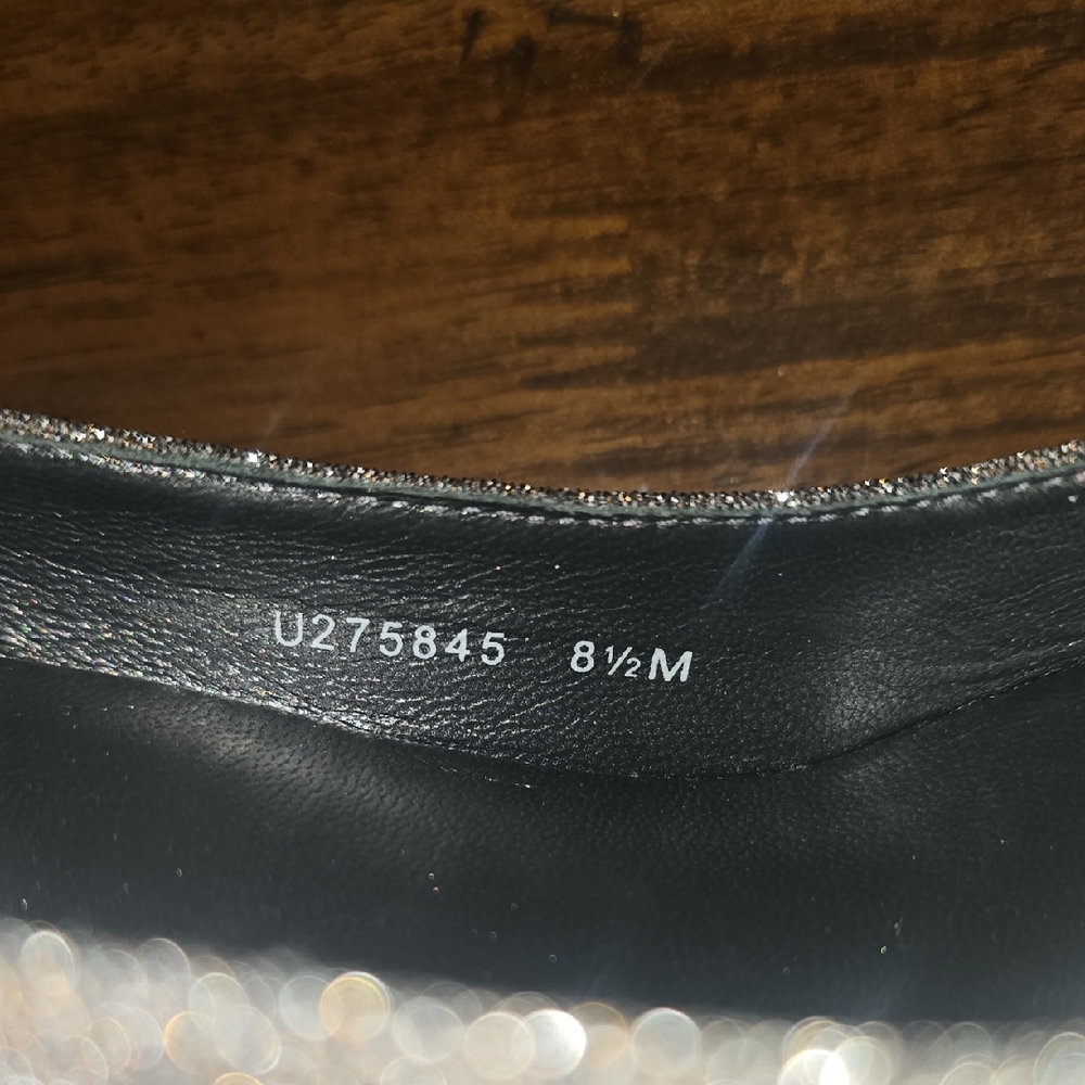 Stuart Weitzman Anna Corkswoon Glitter Wedge Heel Peep-Toe Pump Pyrite 8.5 - Picture 7 of 8